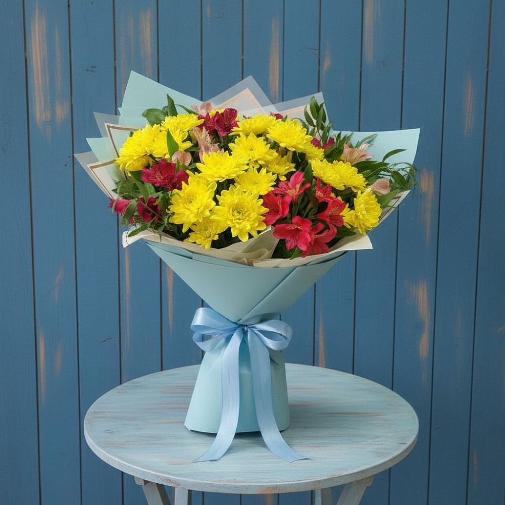 Букет цветов из: Альстромерии и Хризантемы в Карабаново
