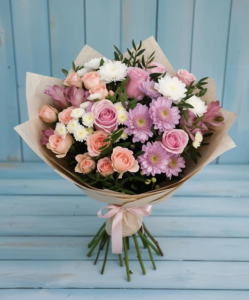 Букет цветов из: Хризантемы, Розы и Альстромерии в Карабаново