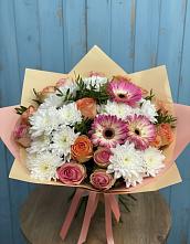 Букет цветов из:  Розы, Герберы и Хризантемы в Карабаново