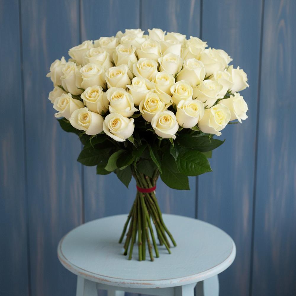Букет 51 Белая роза Эдлесс Лав в Карабаново
