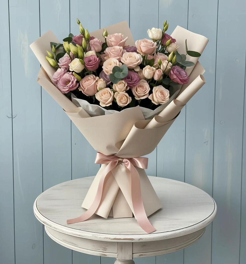 Букет цветов из: Розы и Лизиантусы в Карабаново