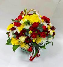 Цветочная композиция из Хризантемы и Розы в корзине в Карабаново
