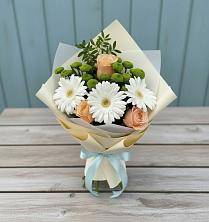 Букет цветов из:  Герберы, Розы и Хризантемы в Карабаново